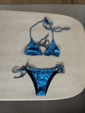 ALT swim kasia azure blue metallic bikini set in size small
